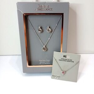 Brilliance Jewelry Set Sterling Silver Heart Necklace &‎ Crystal Earrings New